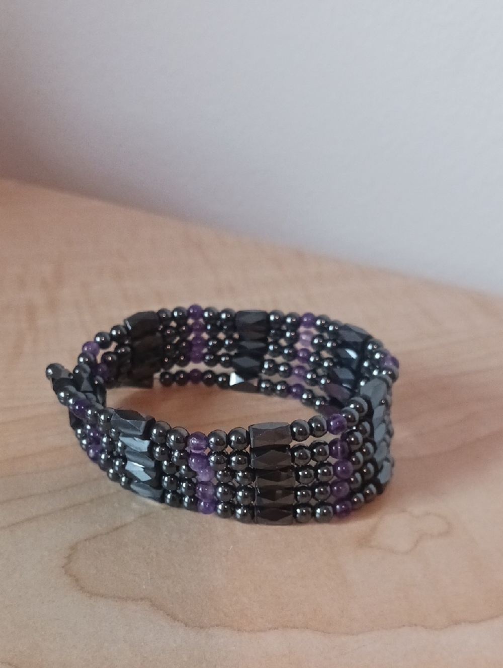 Hematite and Amethyst Magnetic Wrap Bracelet Can Also Be Worn As A Necklace.